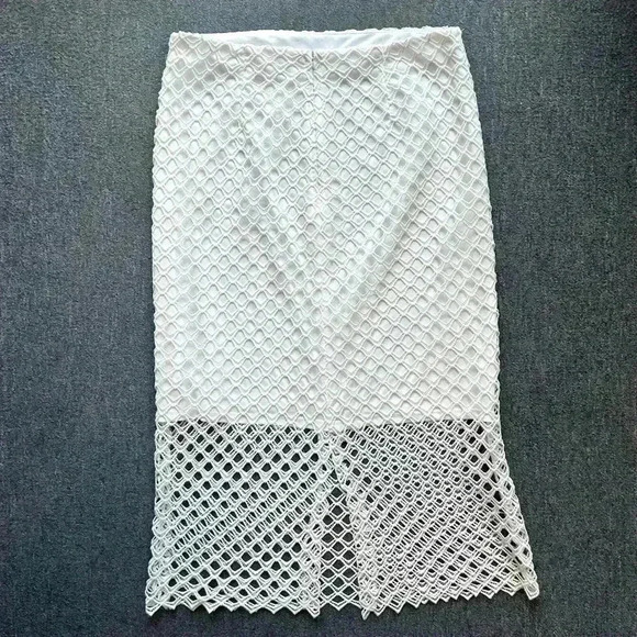 ADIVA White Crocheted Fishnet Lace Mesh Overlay Y2K Midi Pencil Skirt Size 6 - Picture 2 of 5